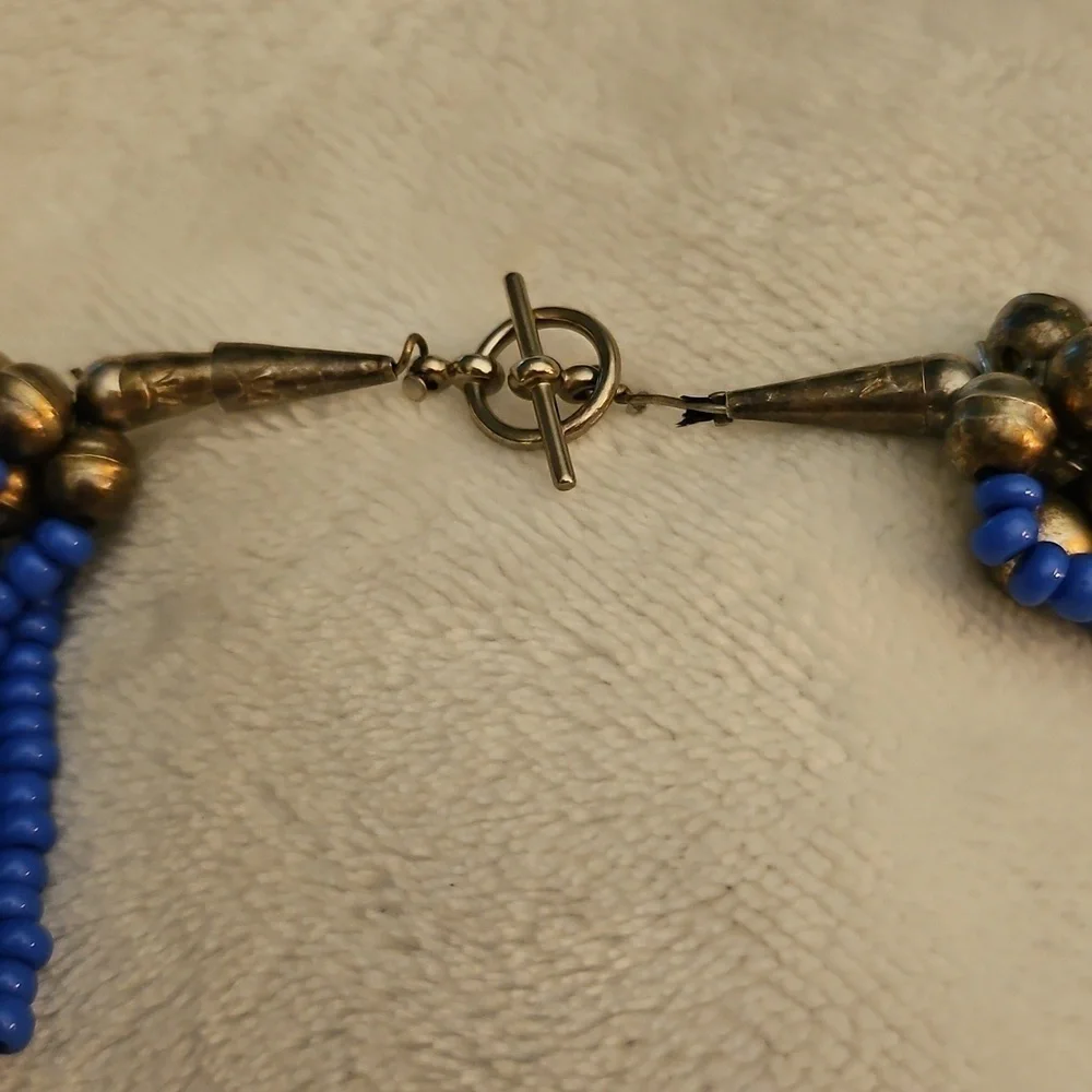 Vintage Estate Ethnic Cornflower Blue Multi-strand Beaded Necklace